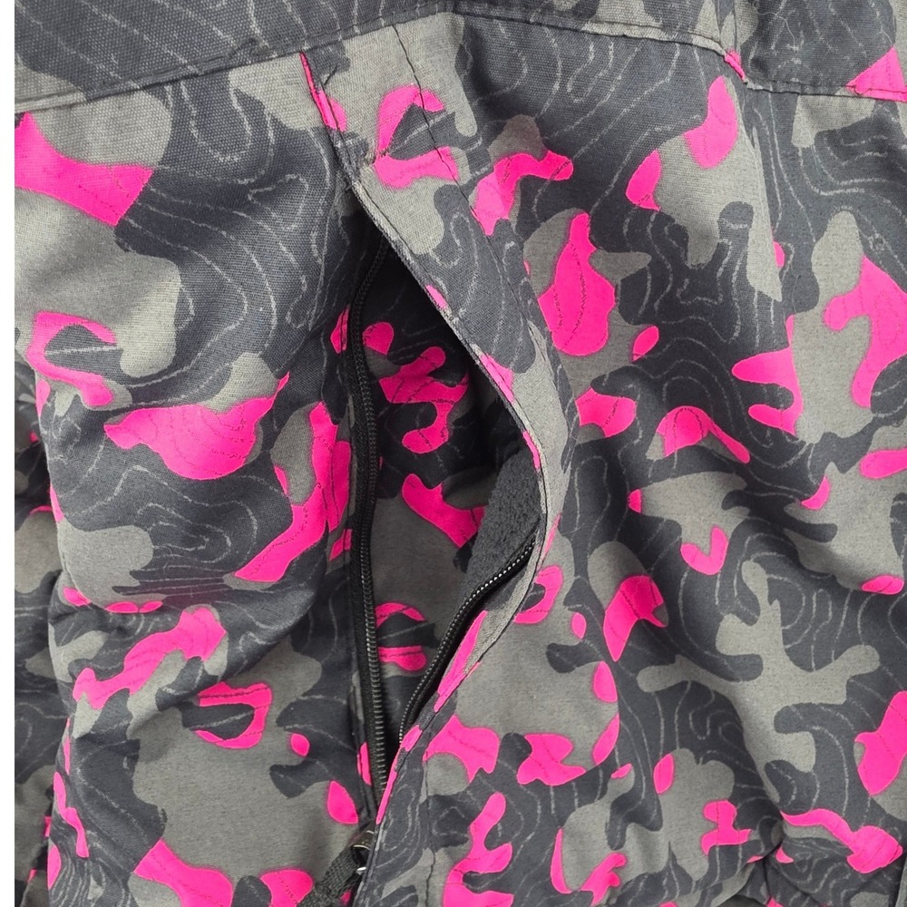 Columbia Pink Grey Camo Hooded Puffer Jacket Pockets Youth Kids Large 14/16 - Picture 6 of 12